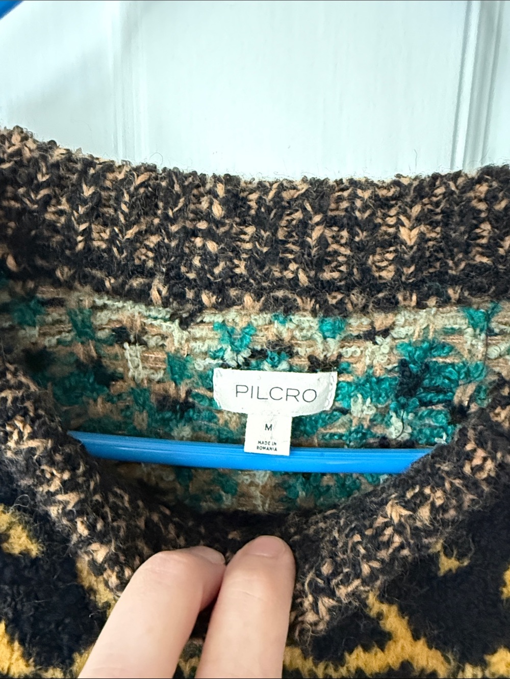 Anthropologie Pilcro Patterned sweater, NWOT, Medium, Black/orange/teal - Picture 3 of 6